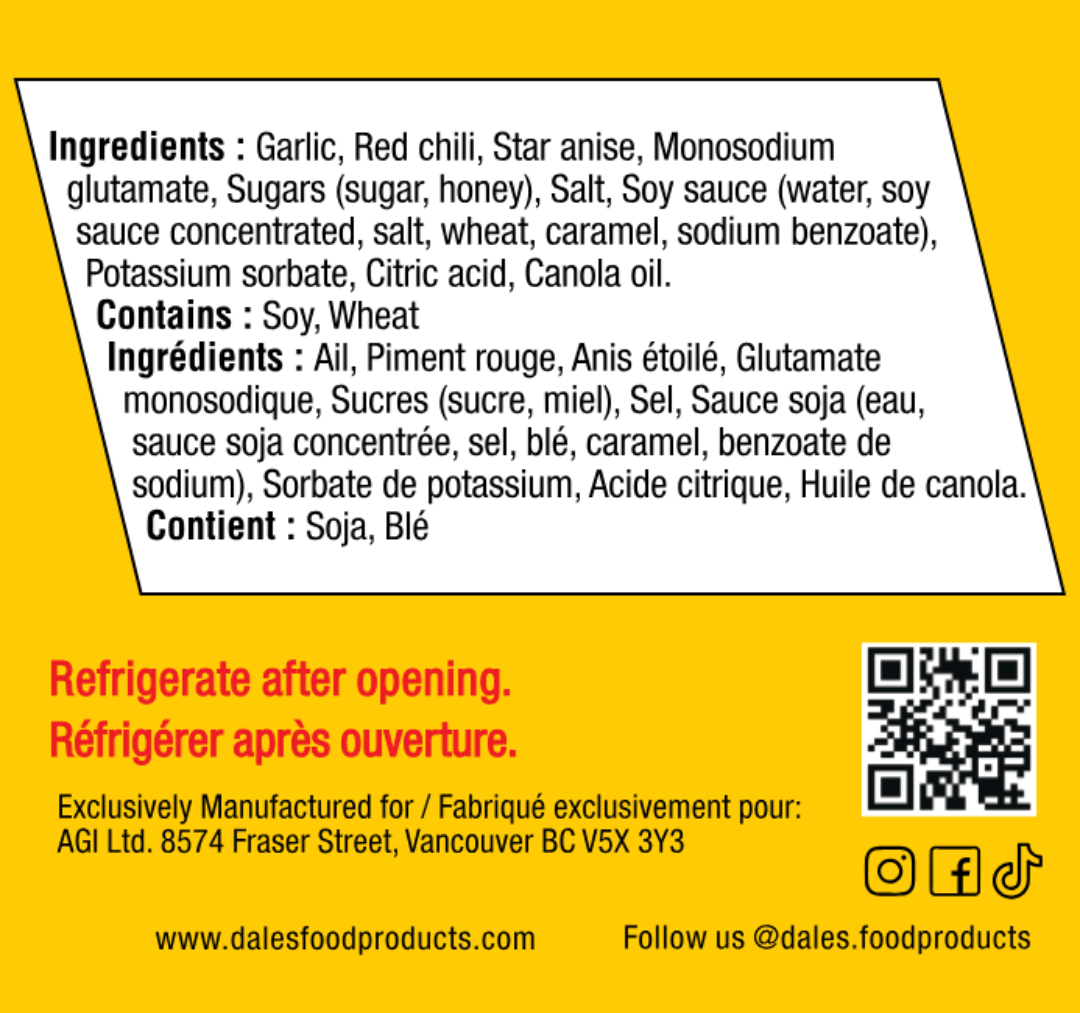 Dale's Chili Bomb Garlic Sauce - Honey 250ml