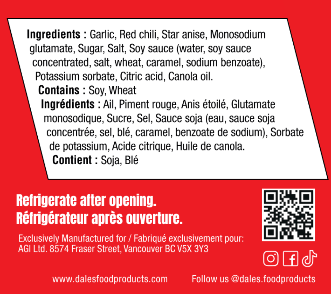 Dale's Chili Bomb Garlic Sauce - Mild 250ml